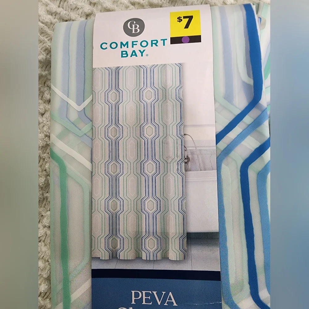 Comfort Bay Set of 3 PEVA Shower Curtains | Geometric Design